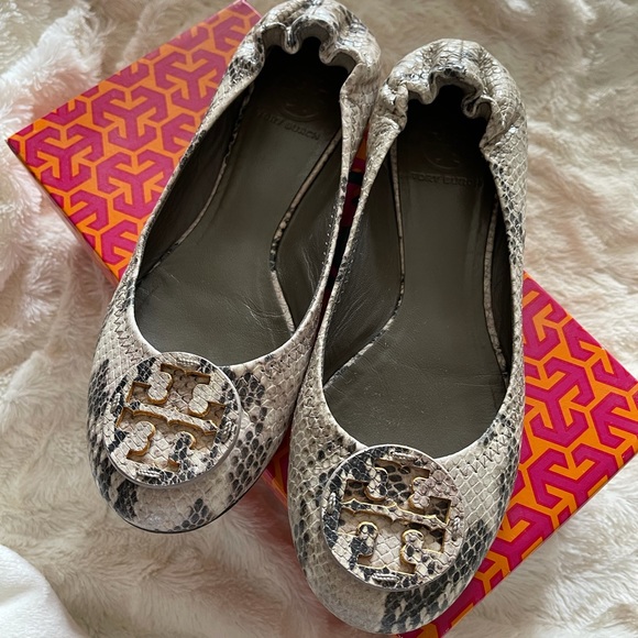 EUC Tory Burch Reva Roccia Python Flats - Picture 4 of 7